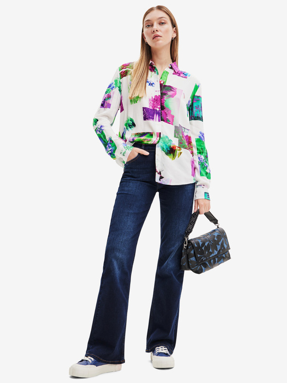 Desigual Zeleno-bela ženska majica z vzorcem Desigual Trieste