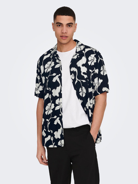 ONLY & SONS Temno modra moška majica s kratkimi rokavi ONLY & SONS Dash z vzorcem