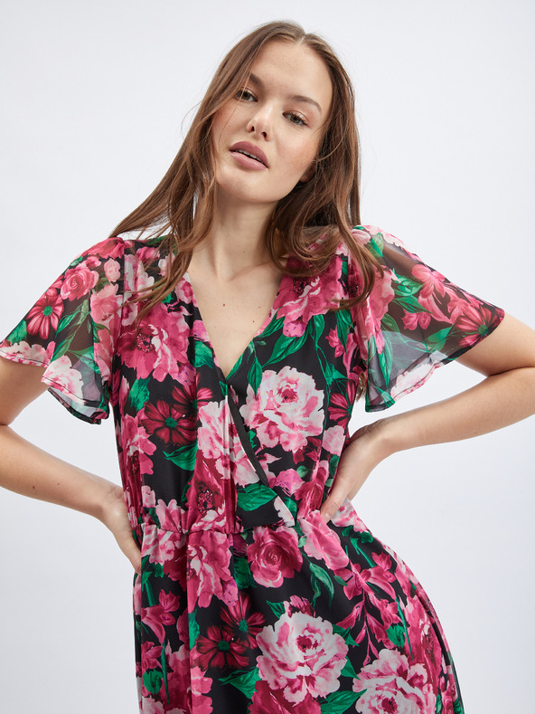 Orsay Črno-rožnata ženska cvetlična obleka ORSAY