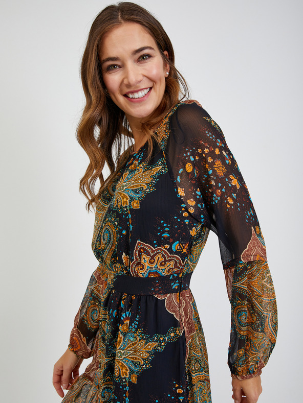 Orsay Črno-rjava ženska vzorčasta obleka ORSAY