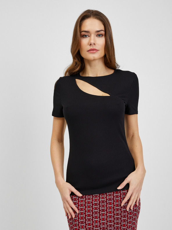 Orsay Črna ženska rebrasta majica z izrezom ORSAY