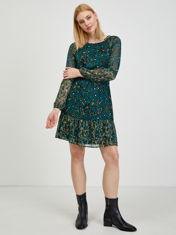 Orsay Petrolejsko zelena ženska vzorčasta obleka ORSAY