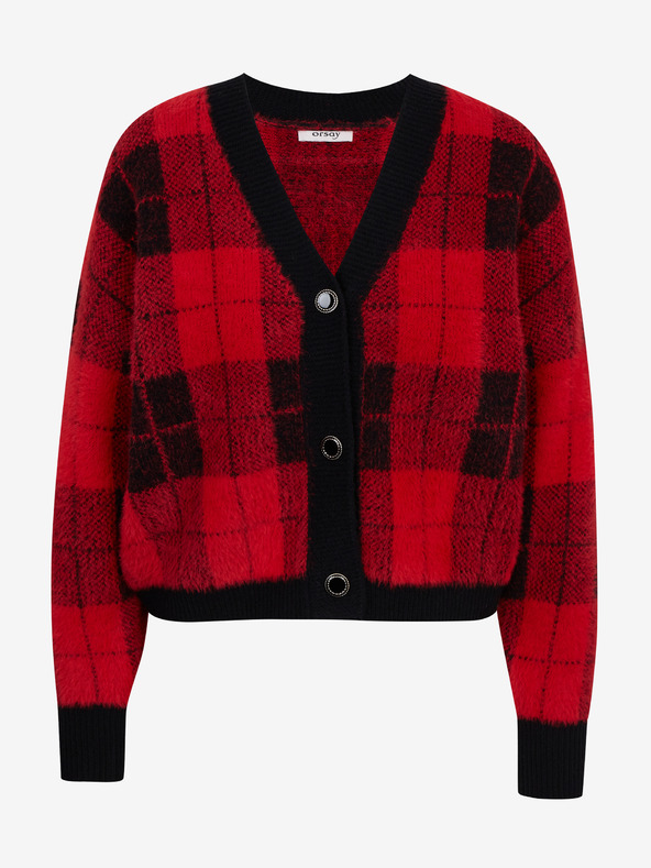 Orsay Črno-rdeč ženski karirast kardigan ORSAY