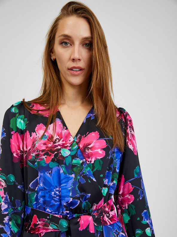 Orsay Črna ženska cvetlična obleka ORSAY