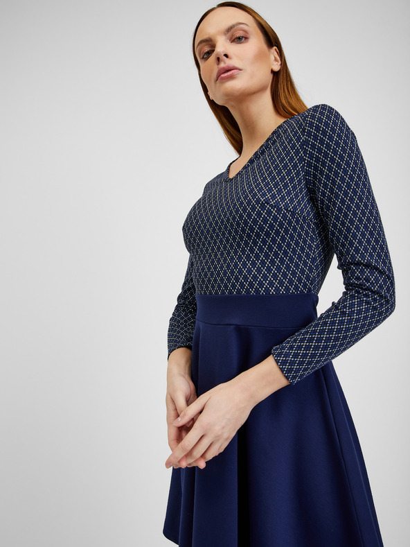 Orsay Temno modra ženska vzorčasta obleka ORSAY