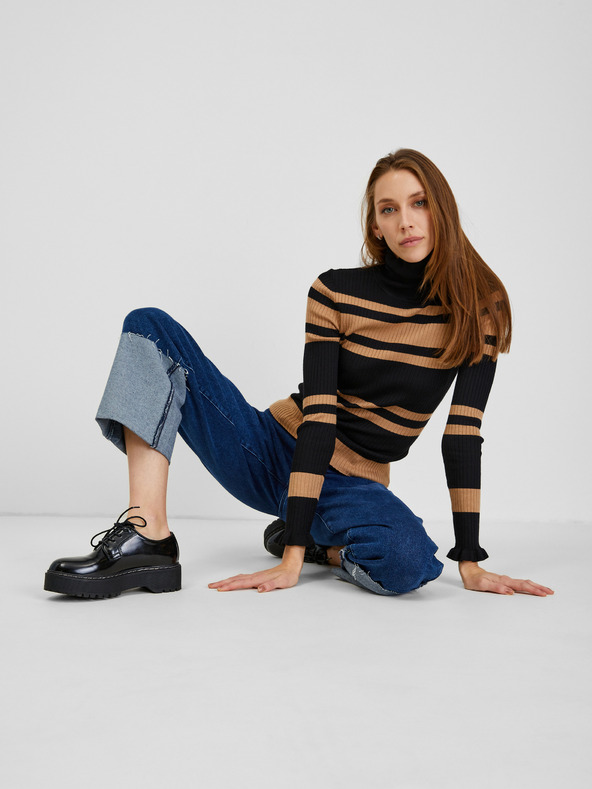 Orsay Rjavo-črn ženski črtast pulover ORSAY