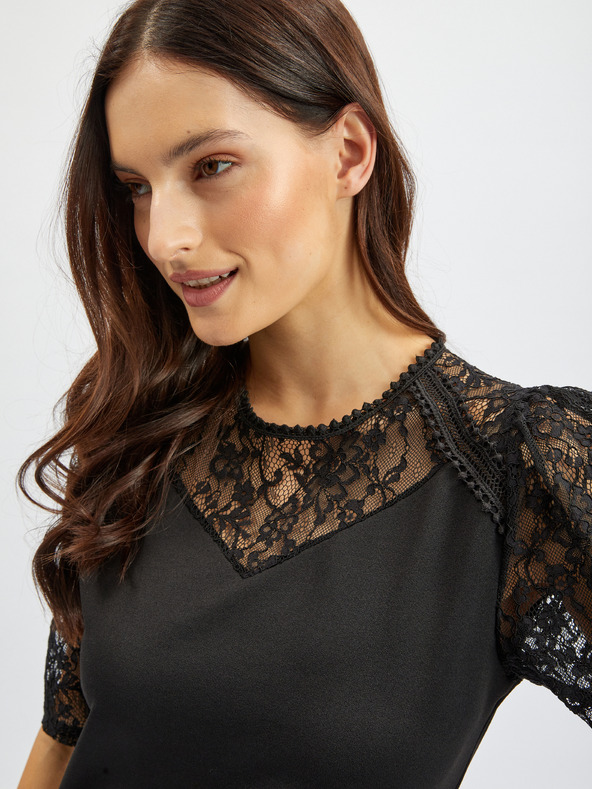 Orsay Črna ženska obleka s čipko ORSAY