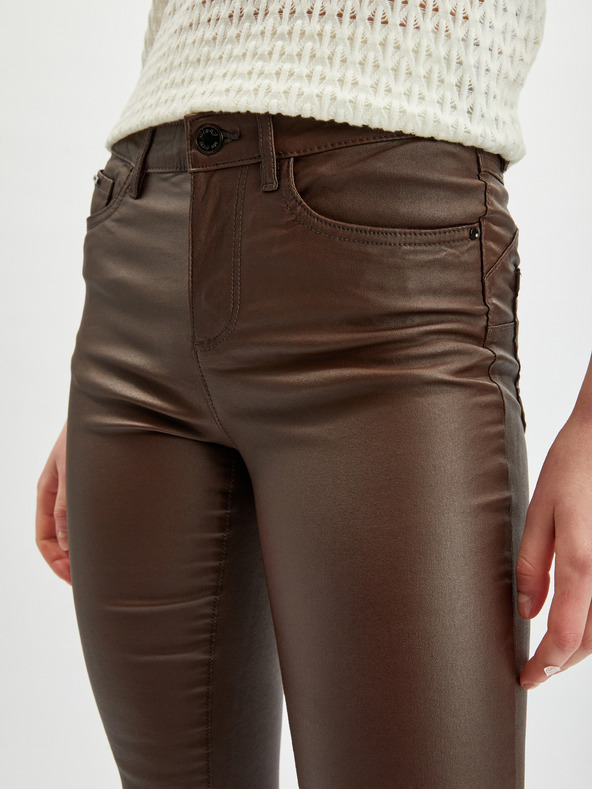 Orsay Temno rjave ženske skinny fit hlače iz umetnega usnja ORSAY