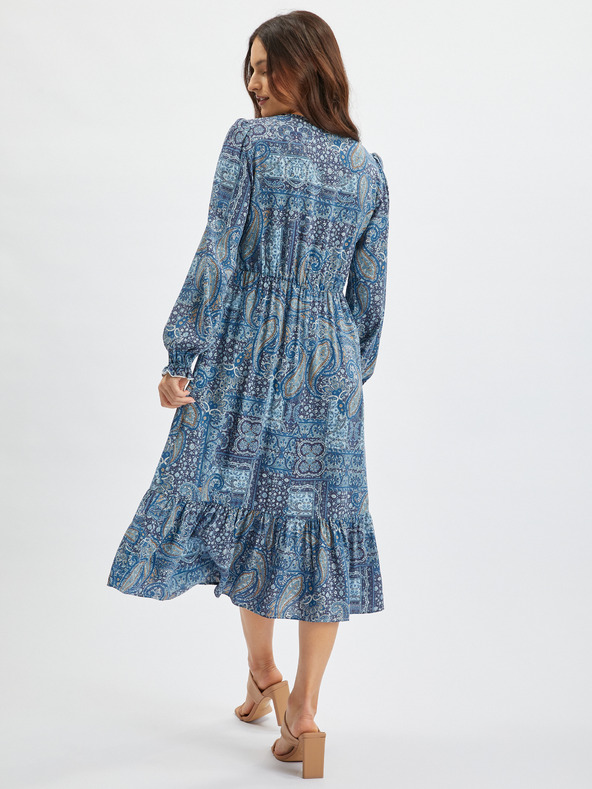 Orsay Modra ženska vzorčasta midi obleka ORSAY