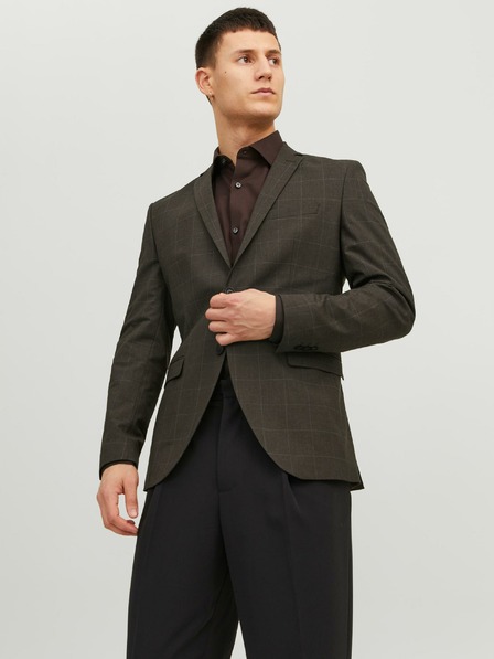 Jack & Jones Temno rjava moška jakna Jack & Jones Solaris Plaid Blazer