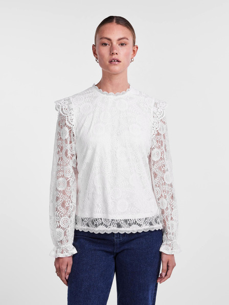 Pieces Bela ženska bluza s čipko Pieces Olline