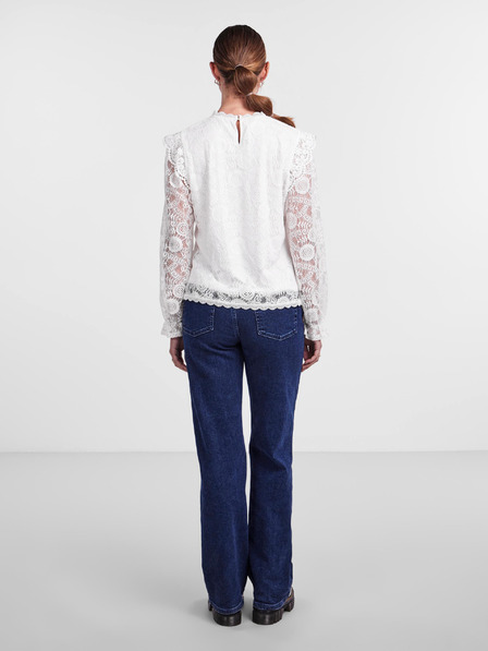 Pieces Bela ženska bluza s čipko Pieces Olline