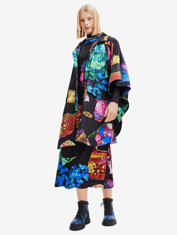 Desigual Črn Desigual ženski pončo z vzorcem Manchas Colima