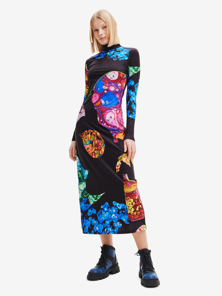 Desigual Modro in črno vzorčasto žensko maksi oblačilo Desigual Arles - Lacroix