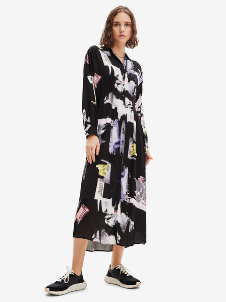 Desigual Črna ženska srajčna midi obleka Desigual Percy