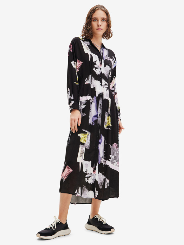 Desigual Črna ženska srajčna midi obleka Desigual Percy