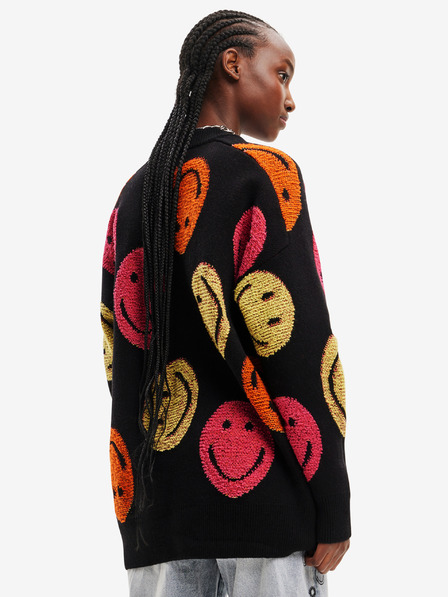 Desigual Črn ženski pulover Desigual Smiley s prevelikim vzorcem