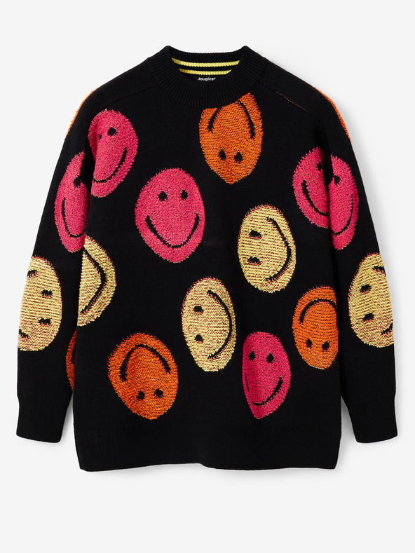 Desigual Črn ženski pulover Desigual Smiley s prevelikim vzorcem