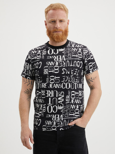 Versace Jeans Couture Črna moška majica z vzorcem Versace Jeans Couture