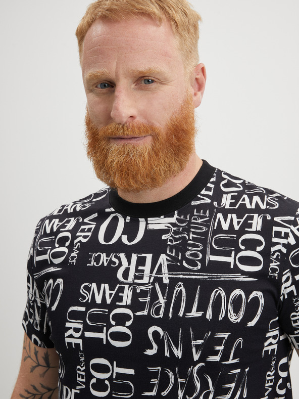 Versace Jeans Couture Črna moška majica z vzorcem Versace Jeans Couture