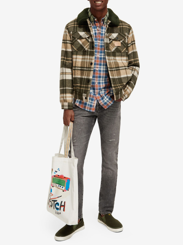 Scotch & Soda Zelena in bež moška majica iz volnene mešanice Scotch & Soda Teddy