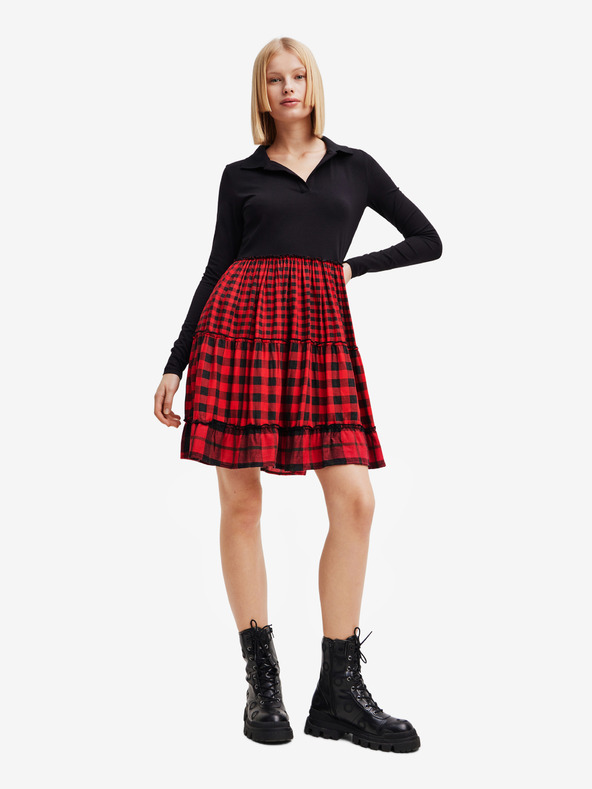 Desigual Rdeče-črna ženska karirasta obleka Desigual Harryst