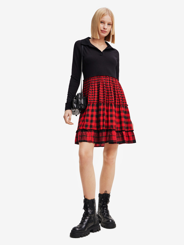 Desigual Rdeče-črna ženska karirasta obleka Desigual Harryst