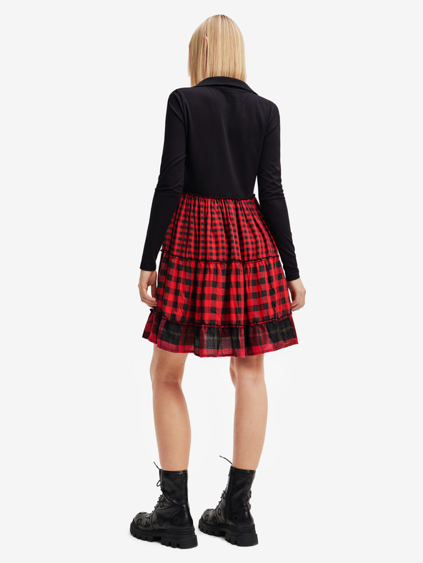 Desigual Rdeče-črna ženska karirasta obleka Desigual Harryst