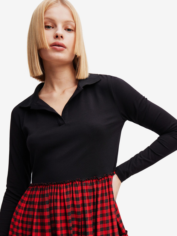 Desigual Rdeče-črna ženska karirasta obleka Desigual Harryst