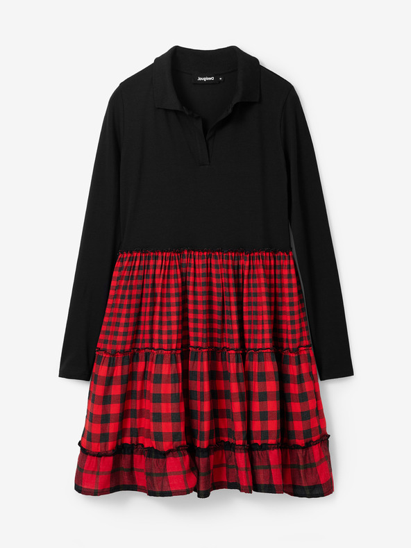 Desigual Rdeče-črna ženska karirasta obleka Desigual Harryst