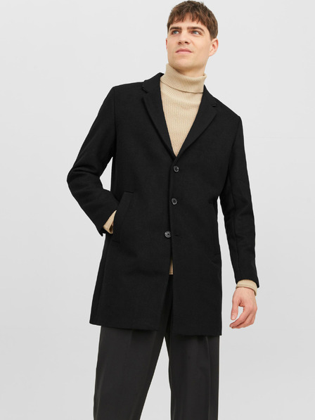 Jack & Jones Črn moški plašč Jack & Jones Morrison iz volnene mešanice