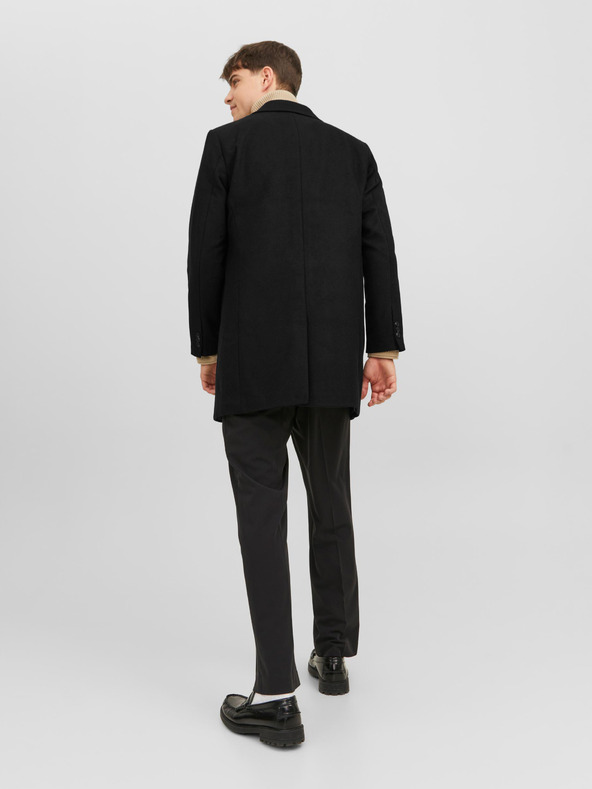 Jack & Jones Črn moški plašč Jack & Jones Morrison iz volnene mešanice