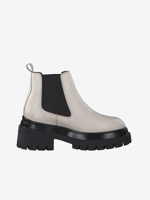 Tamaris Črni in krem usnjeni gležnjarji Tamaris