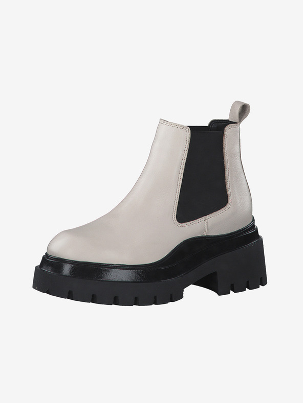 Tamaris Črni in krem usnjeni gležnjarji Tamaris