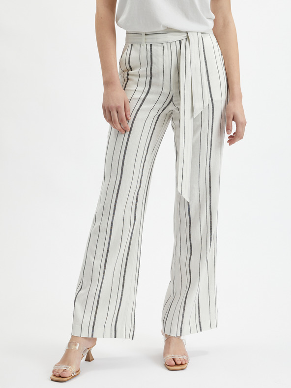 Orsay Bele ženske črtaste lanene hlače ORSAY