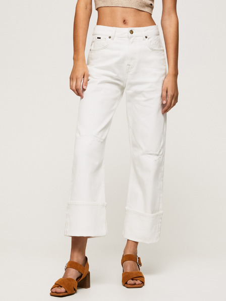 Pepe Jeans Bele ženske kavbojke ravnega kroja Pepe Jeans