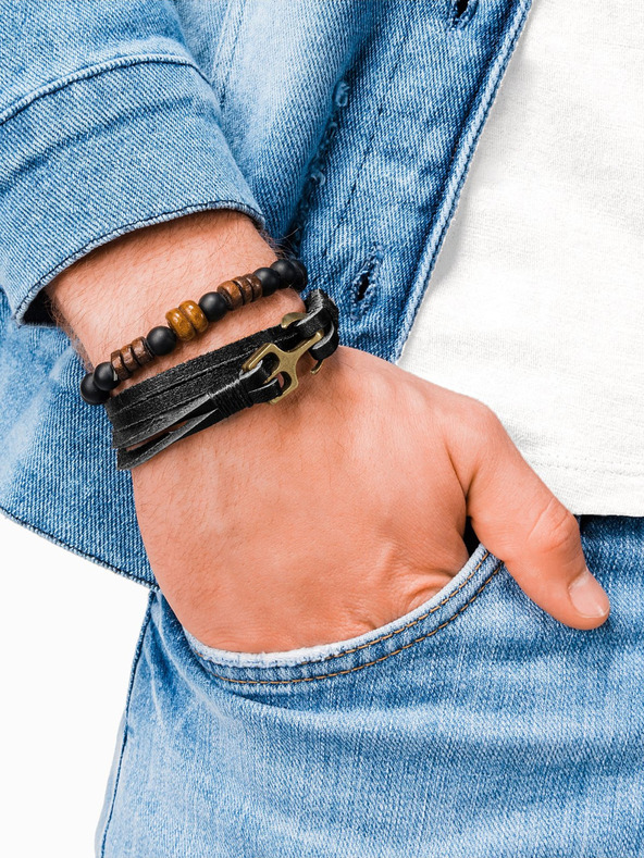 Ombre Clothing Črna moška usnjena zapestnica Ombre oblačila