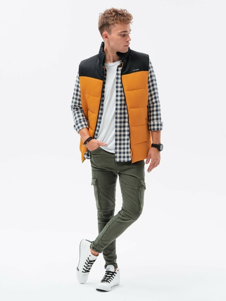 Ombre Clothing Črno-gorčična moška prešita jopica Ombre Clothing