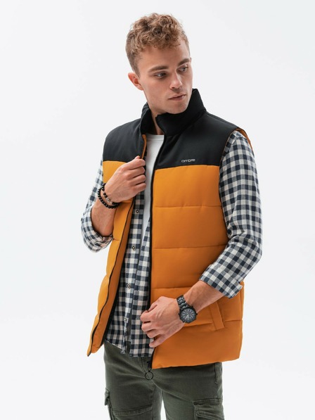 Ombre Clothing Črno-gorčična moška prešita jopica Ombre Clothing