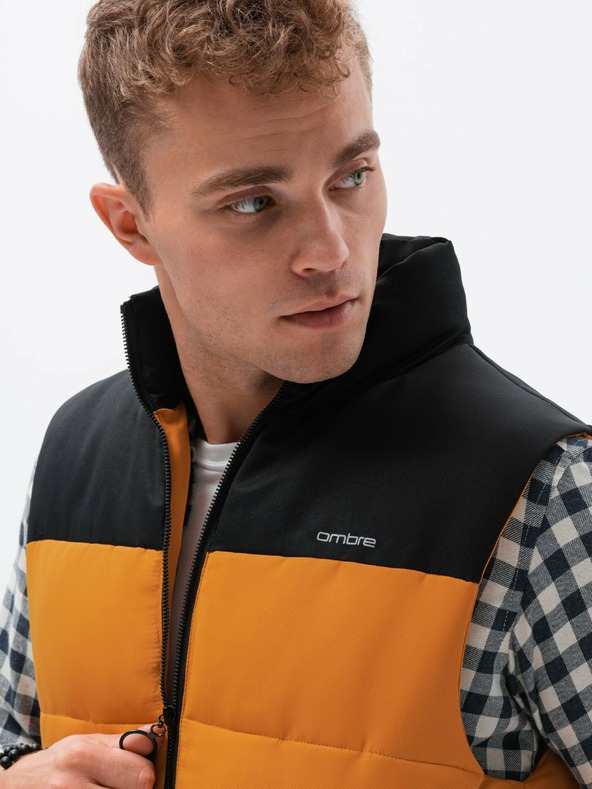 Ombre Clothing Črno-gorčična moška prešita jopica Ombre Clothing