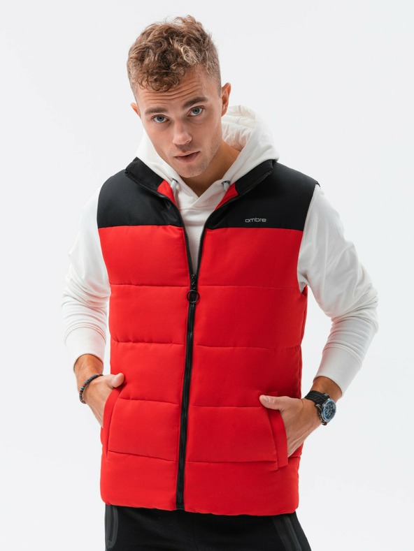 Ombre Clothing Črno-rdeča moška prešita jopica Ombre Clothing