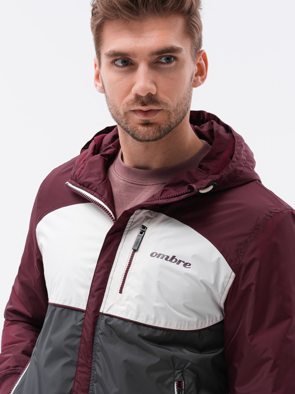 Ombre Clothing Ombre Clothing C447 moška prehodna jakna sive in bordo barve
