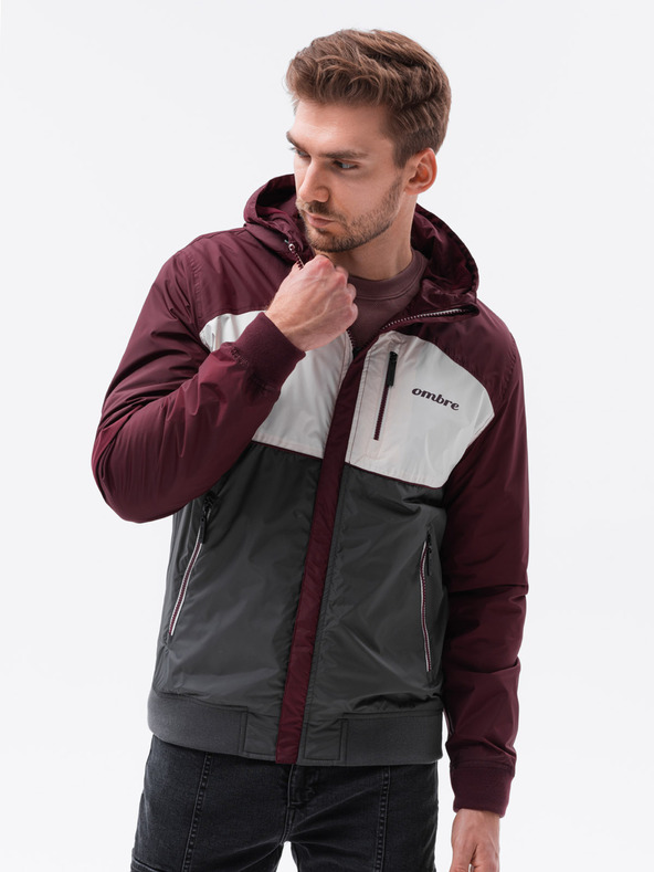 Ombre Clothing Ombre Clothing C447 moška prehodna jakna sive in bordo barve