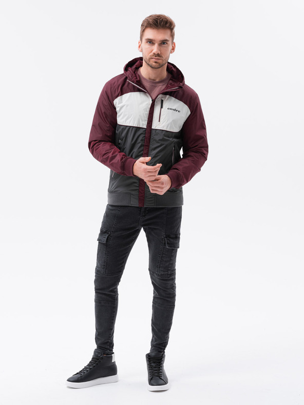 Ombre Clothing Ombre Clothing C447 moška prehodna jakna sive in bordo barve