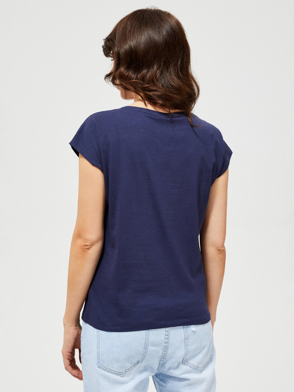 Moodo Modra majica z belim in rožnatim motivom Moodo