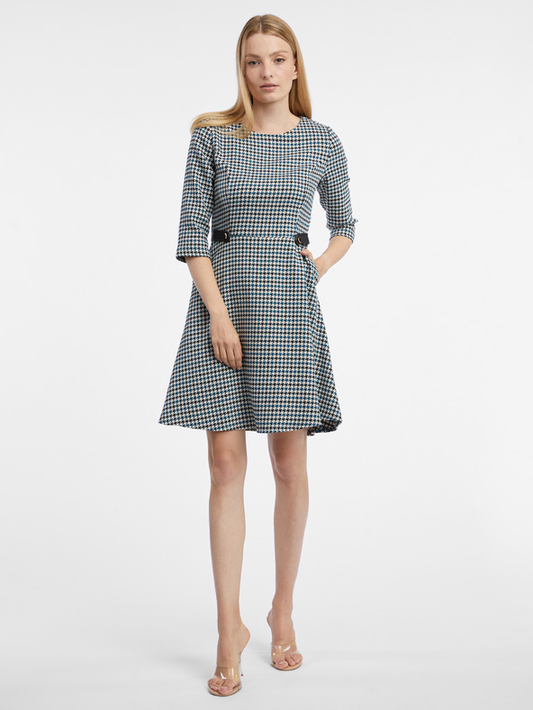 Orsay Modra ženska vzorčasta obleka ORSAY