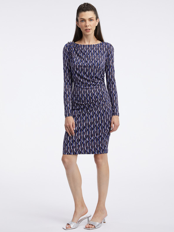 Orsay ORSAY temno modra vzorčasta ženska obleka v plašču