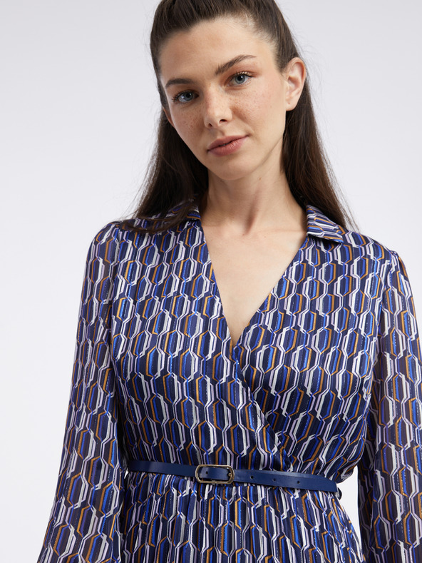 Orsay Temno modra ženska vzorčasta obleka ORSAY