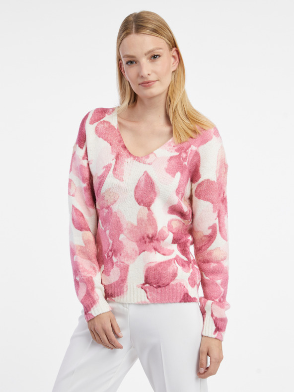 Orsay Rožnato-bel ženski cvetlični pulover ORSAY