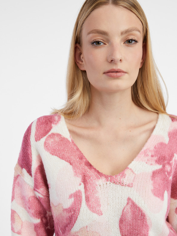 Orsay Rožnato-bel ženski cvetlični pulover ORSAY